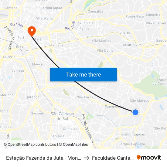 Estação Fazenda da Juta - Monotrilho to Faculdade Cantareira map
