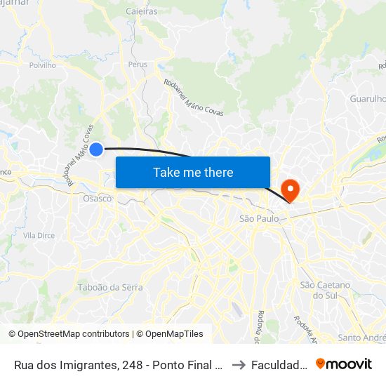 Rua dos Imigrantes, 248 - Ponto Final do Jardim Açucará - Bonança, Osasco to Faculdade Cantareira map