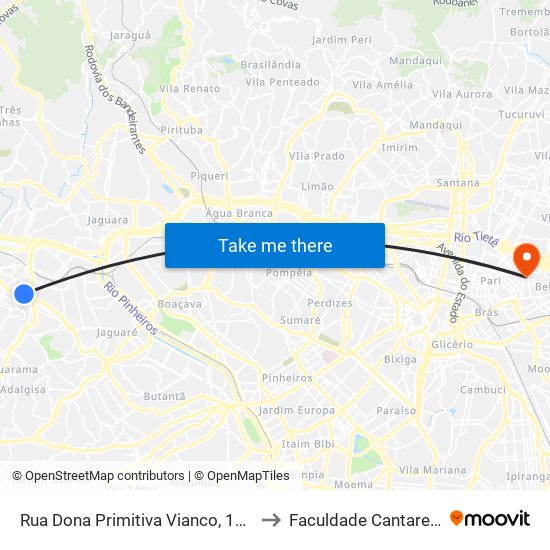 Rua Dona Primitiva Vianco, 1013 to Faculdade Cantareira map