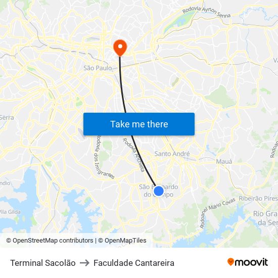 Terminal Sacolão to Faculdade Cantareira map