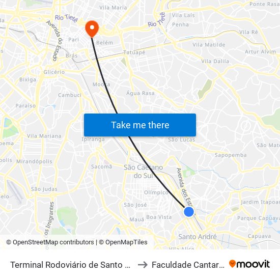 Terminal Rodoviário de Santo André to Faculdade Cantareira map