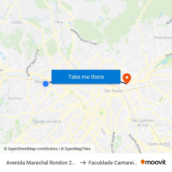 Avenida Marechal Rondon 249 to Faculdade Cantareira map