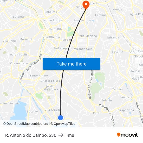 R. Antônio do Campo, 630 to Fmu map