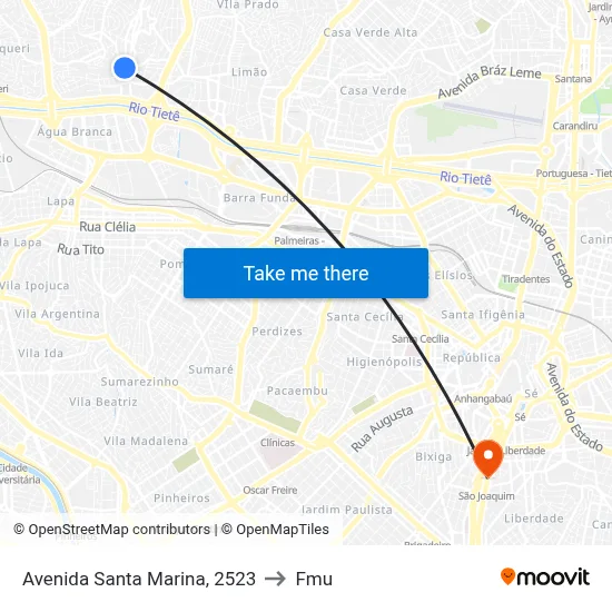 Avenida Santa Marina, 2523 to Fmu map