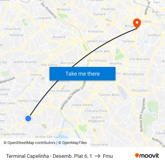 Terminal Capelinha - Desemb. Plat 6 to Fmu map