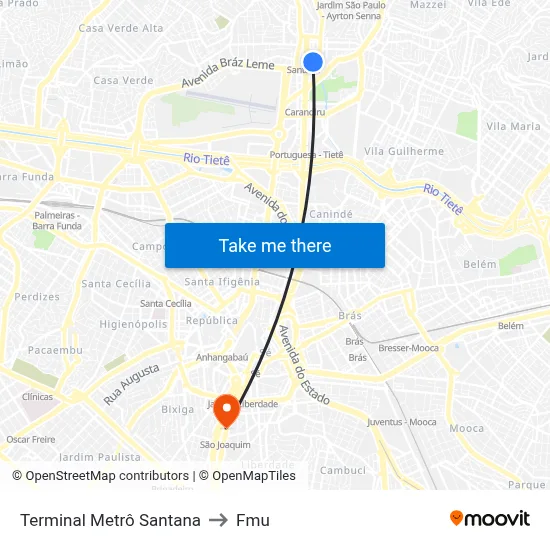 Terminal Metrô Santana to Fmu map