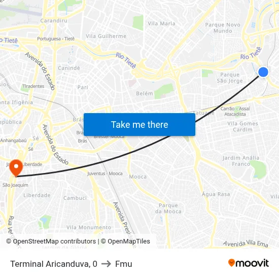 Terminal Aricanduva, 0 to Fmu map
