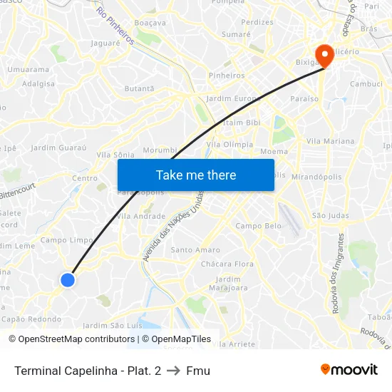 Terminal Capelinha - Plat. 2 to Fmu map