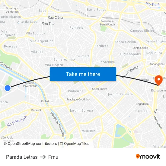 Parada Letras to Fmu map