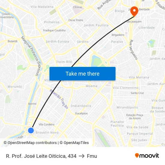 R. Prof. José Leite Oiticica, 434 to Fmu map