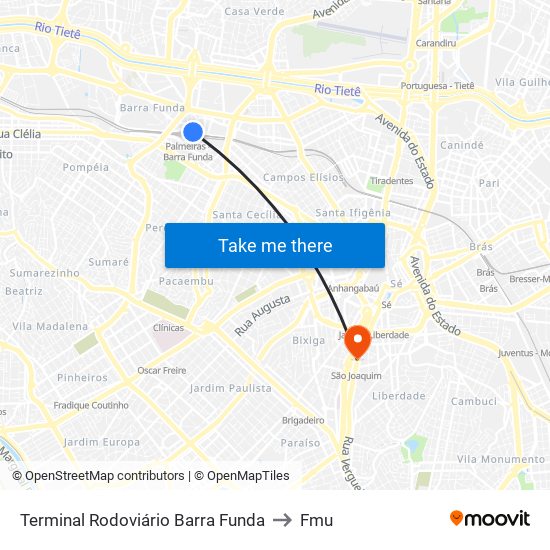 Terminal Rodoviário Barra Funda to Fmu map