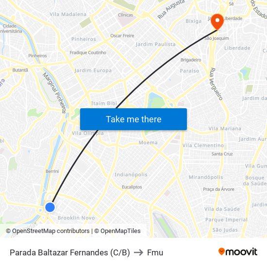 Parada Baltazar Fernandes (C/B) to Fmu map