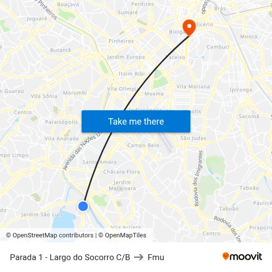 Parada 1 - Largo do Socorro C/B to Fmu map