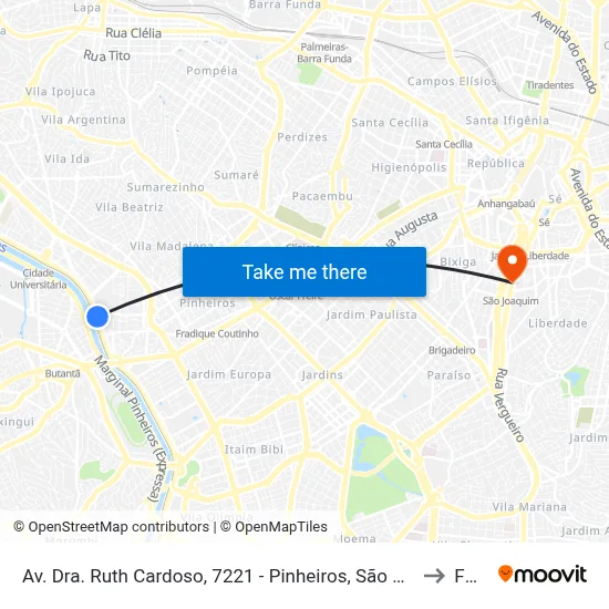 Av. Dra. Ruth Cardoso, 7221 - Pinheiros, São Paulo to Fmu map