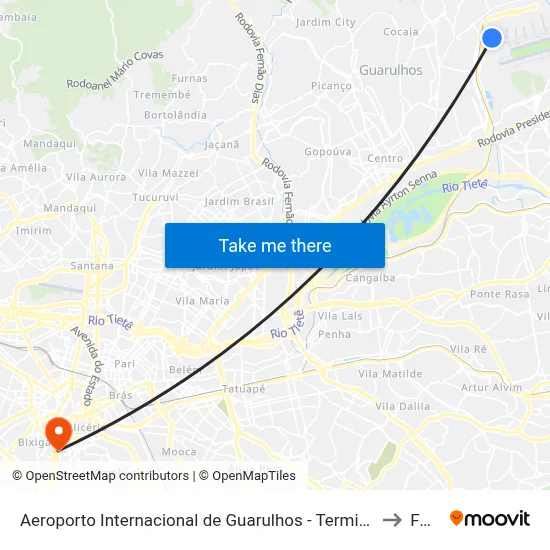 Aeroporto Internacional de Guarulhos - Terminal 1 to Fmu map