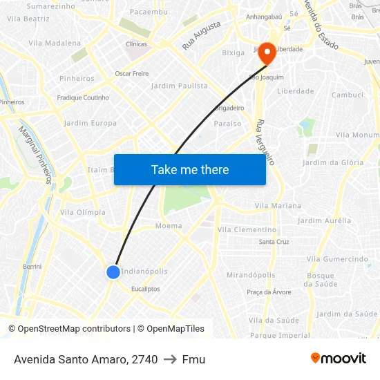 Avenida Santo Amaro, 2740 to Fmu map