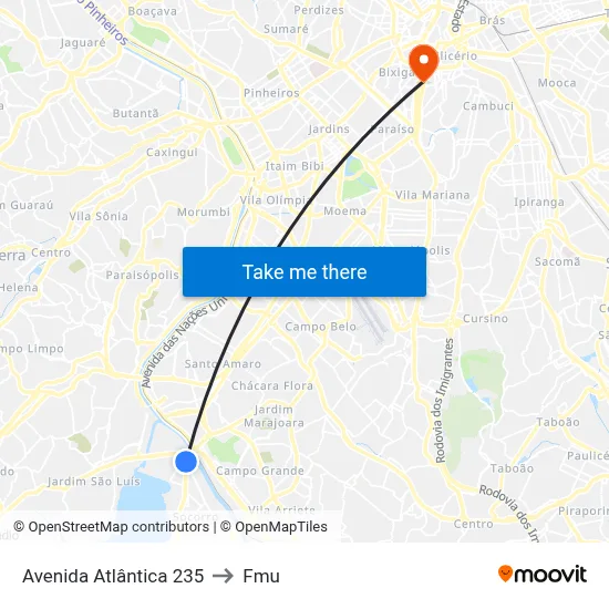 Avenida Atlântica 235 to Fmu map