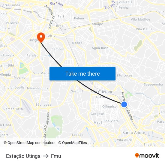 Estação Utinga to Fmu map