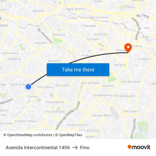 Avenida Intercontinental 1406 to Fmu map