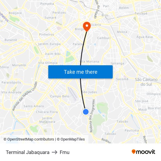 Terminal Jabaquara to Fmu map
