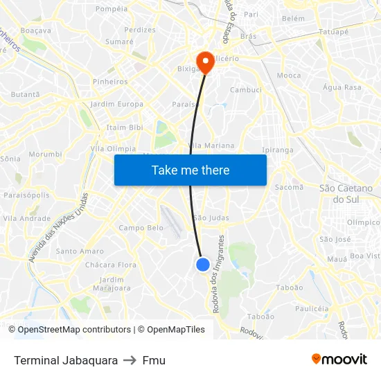 Terminal Jabaquara to Fmu map