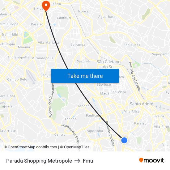 Parada Shopping Metropole to Fmu map