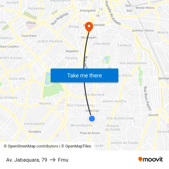 Av. Jabaquara, 79 to Fmu map