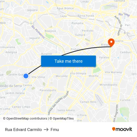 Rua Edvard Carmilo to Fmu map