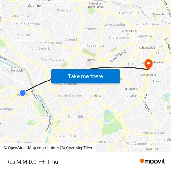 Rua M.M.D.C to Fmu map