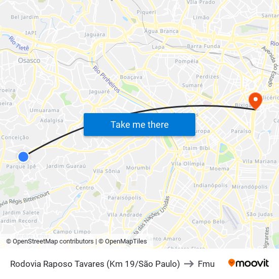 Rodovia Raposo Tavares (Km 19/São Paulo) to Fmu map