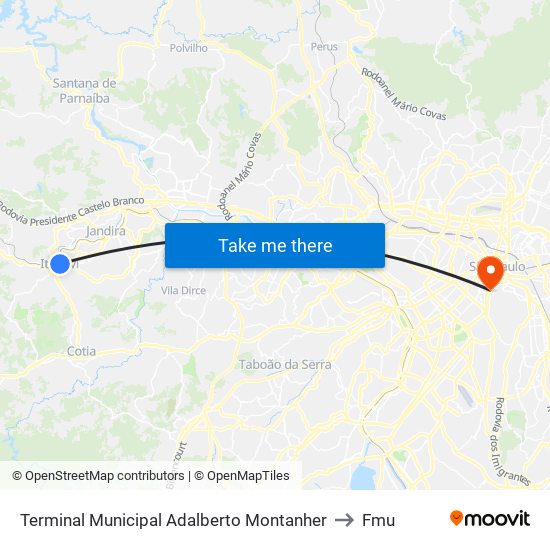Terminal Municipal Adalberto Montanher to Fmu map