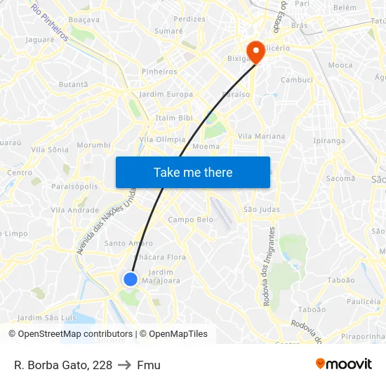 R. Borba Gato, 228 to Fmu map