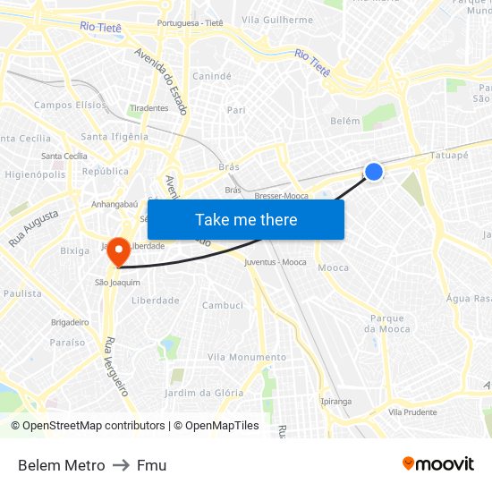 Belem Metro to Fmu map