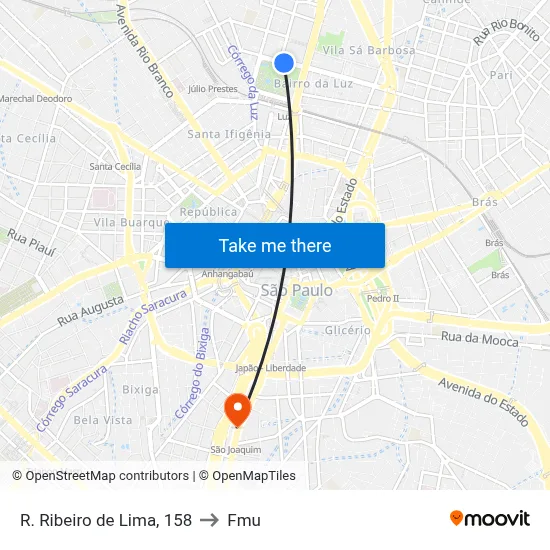 R. Ribeiro de Lima, 158 to Fmu map