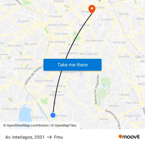 Av. Interlagos, 3501 to Fmu map