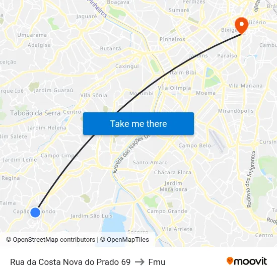 Rua da Costa Nova do Prado 69 to Fmu map
