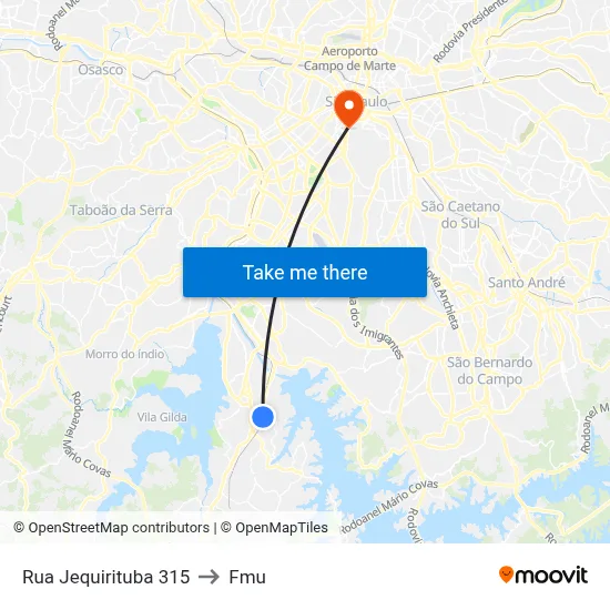 Rua Jequirituba 315 to Fmu map