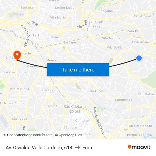 Av. Osvaldo Valle Cordeiro, 614 to Fmu map