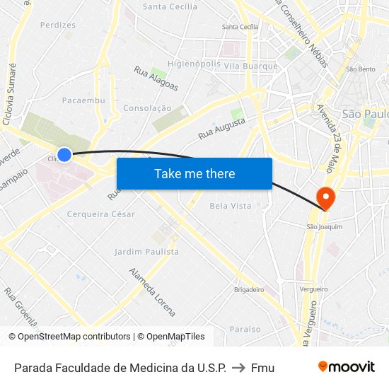 Parada Faculdade de Medicina da U.S.P. to Fmu map