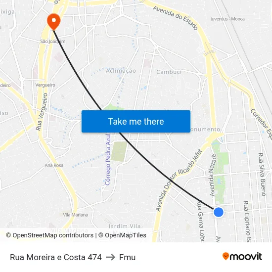 Rua Moreira e Costa 474 to Fmu map