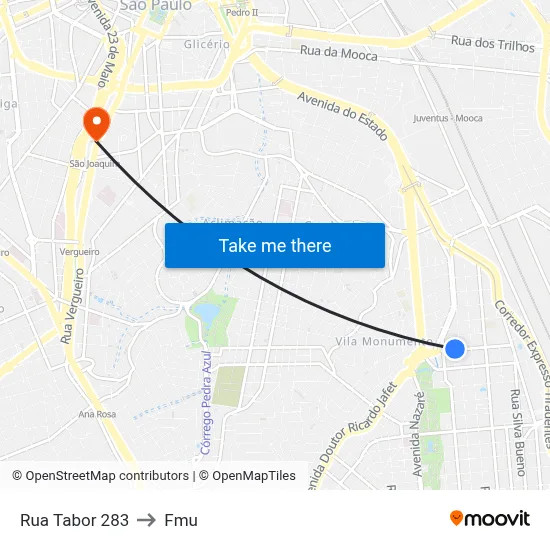 Rua Tabor 283 to Fmu map