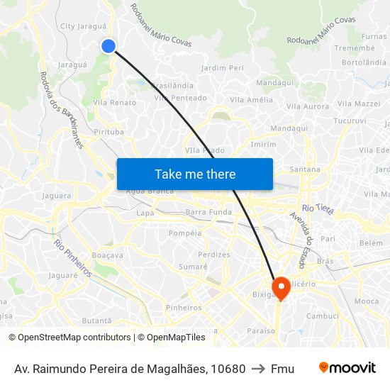 Av. Raimundo Pereira de Magalhães, 10680 to Fmu map