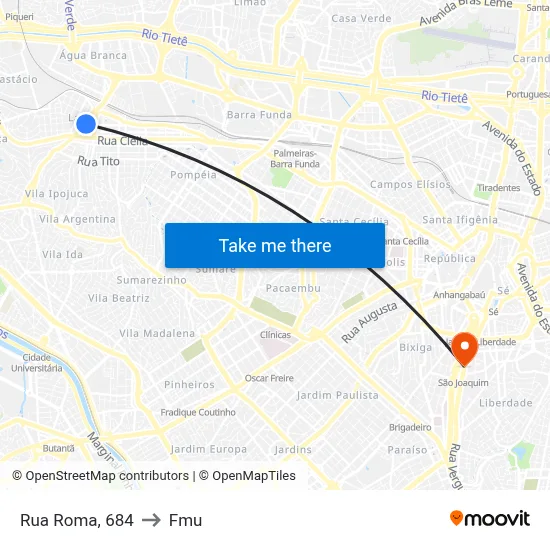 Rua Roma, 684 to Fmu map