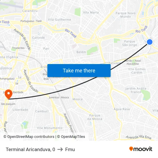 Terminal Aricanduva, 0 to Fmu map