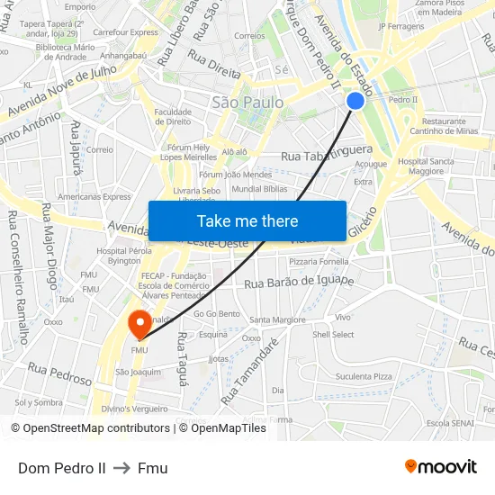 Dom Pedro II to Fmu map