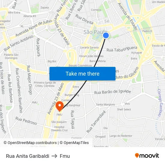 Rua Anita Garibaldi to Fmu map