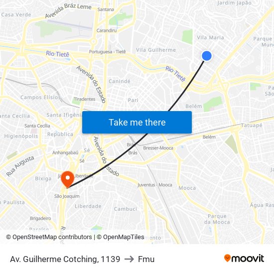 Av. Guilherme Cotching, 1139 to Fmu map