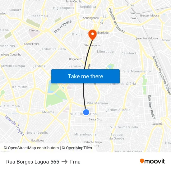 Rua Borges Lagoa 565 to Fmu map