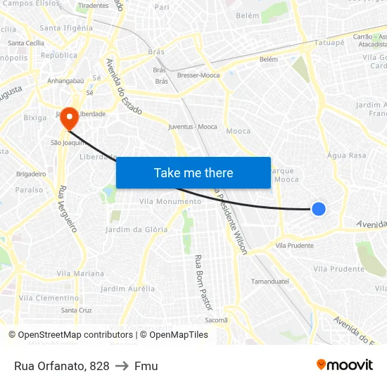 Rua Orfanato, 828 to Fmu map