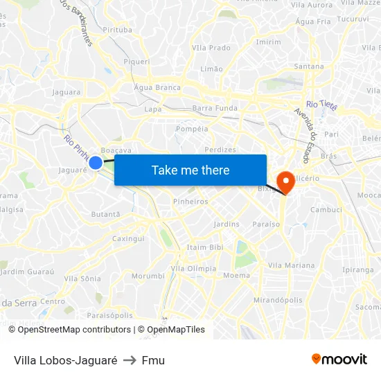 Villa Lobos-Jaguaré to Fmu map